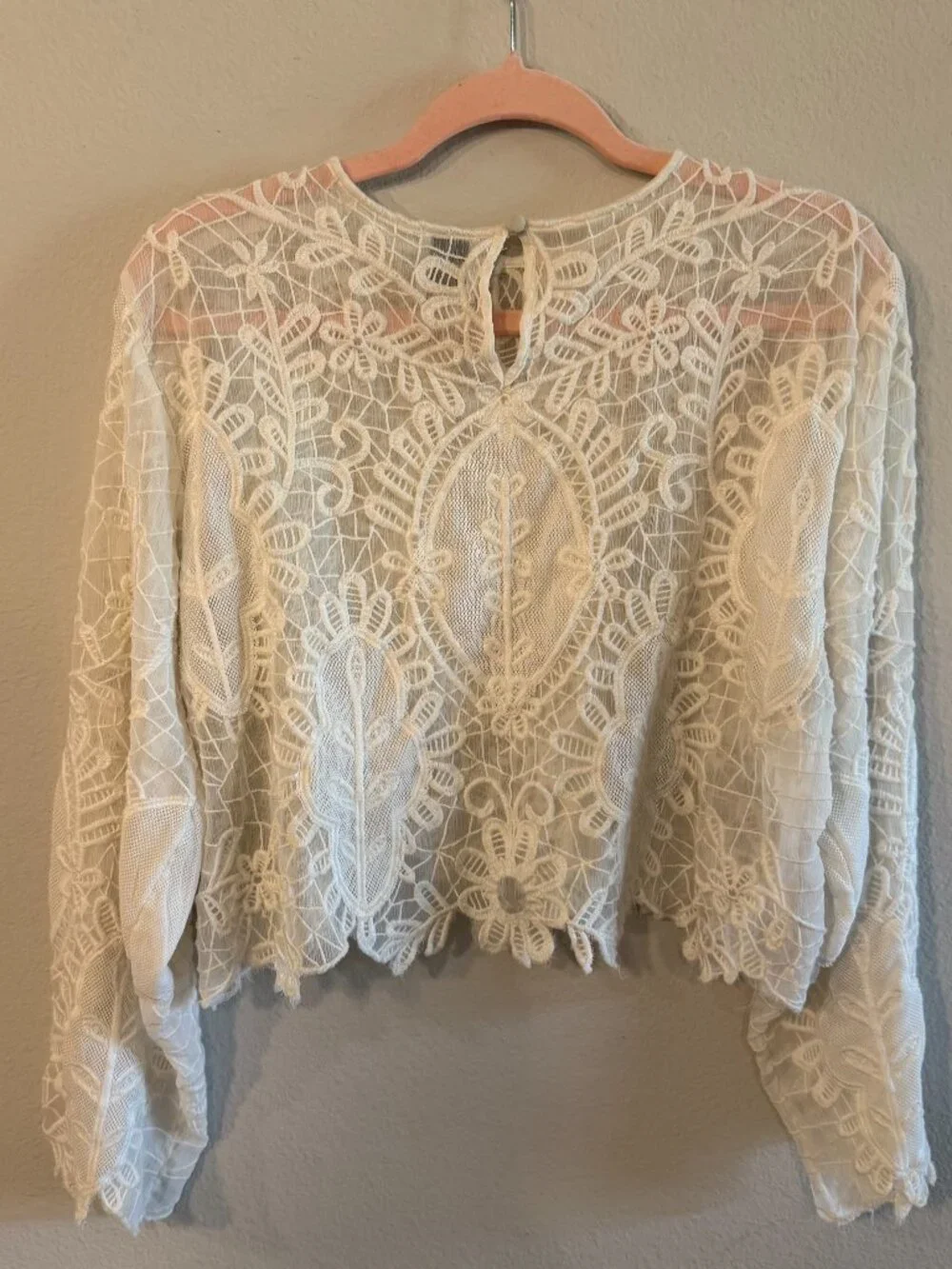 By Anthropologie Maeve Sheer Eyelet Long Sleeve Top Large NWOT